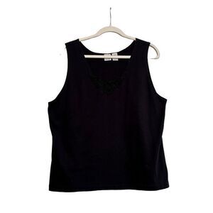 Extra Touch Women’s Black Tank Top Floral V-Neck Size 3X